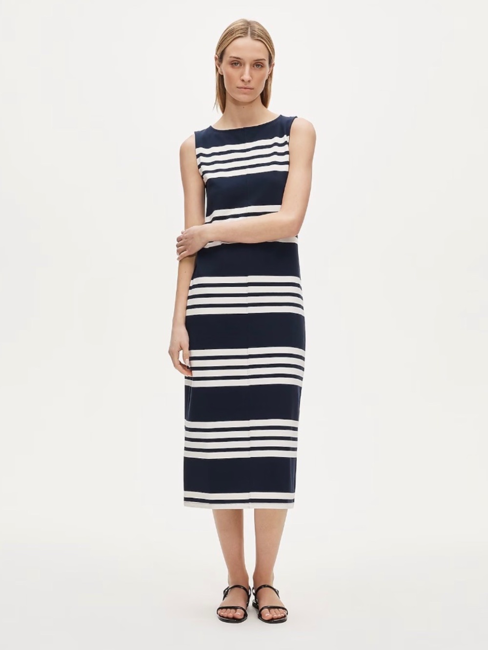 J.Crew Midi 100% Cotton dress in striped mariner cloth Size Large NWT